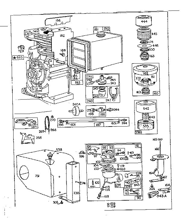 Carburetor And Air Cleaner Assembly Diagram and Parts List for 170400-170499 0510 - 0570 Briggs and Stratton Engine
